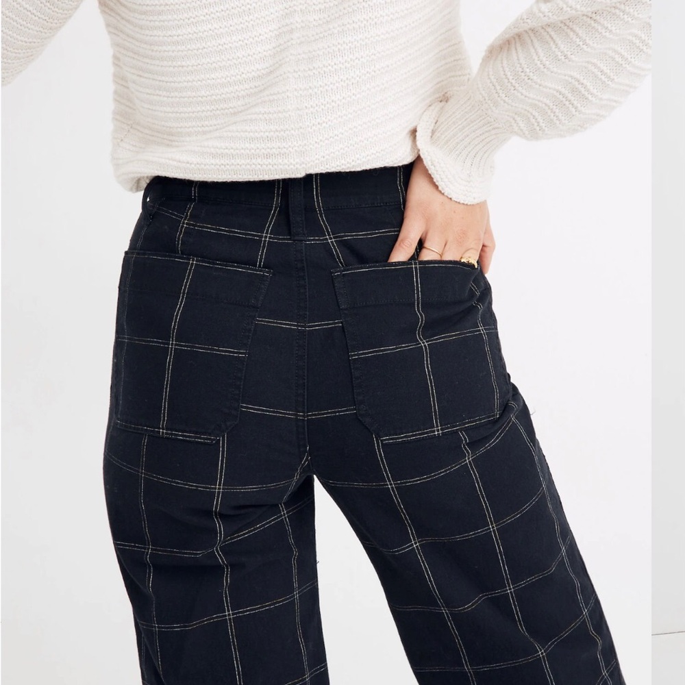 Madewell Slim Emmett Wide-Leg Crop Pants Windowpane Black Size 26 - Picture 2 of 9
